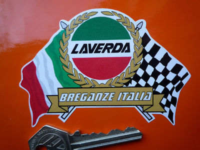 Laverda Flag & Scroll Sticker. 3.75".
