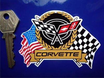 Corvette Flag & Scroll Sticker. 3.5