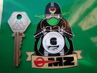 MZ Cafe Racer with Pudding Basin Helmet Sticker. 3".