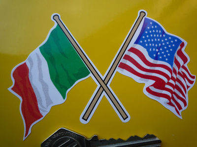Ireland & USA Stars & Stripes Crossed Flags Sticker. 4".