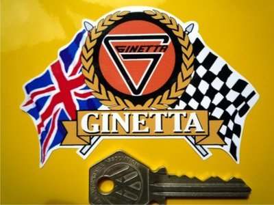 Ginetta Flag & Scroll Sticker. 3.75".