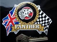 Panther Flag & Scroll Sticker. 3.75