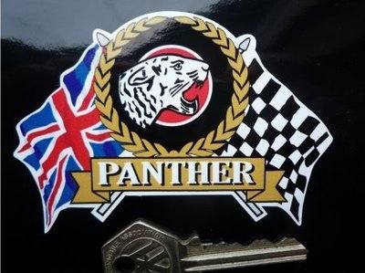 Panther Flag & Scroll Sticker. 3.75".