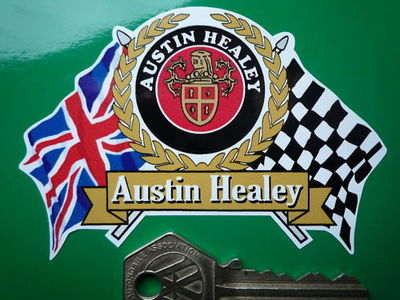 Austin Healey Flag & Scroll Sticker. 4".