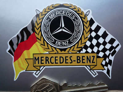 Mercedes Benz Flag & Scroll Sticker. 3.75".