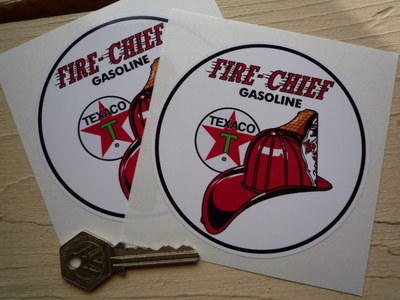 Texaco Fire Chief Gasoline Circular Stickers. 4" Pair.