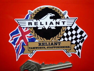 Reliant Flag & Scroll Sticker. 3.75".