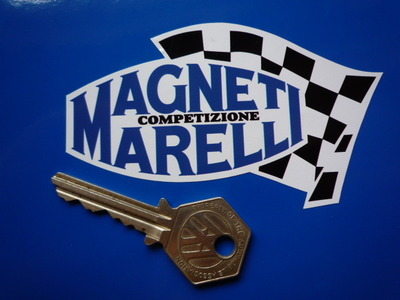 Magneti Marelli Competizione Chequered Flag Stickers - Blue Text - 4", 6" or 8" Pair