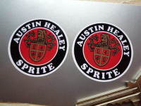 Austin Healey Sprite Crest Circular Stickers. 40mm or 42mm Pair.