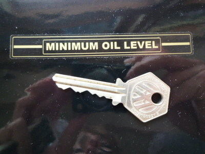 Minimum Oil Level Outlined Indicator Stickers. 3.5" Pair.