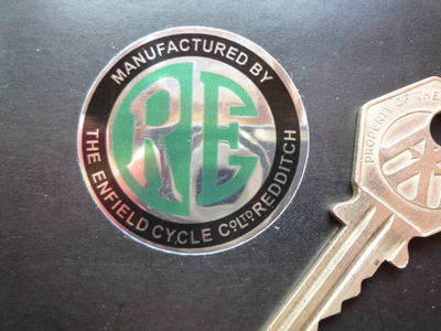 Royal Enfield RE Round Mirrored Foil Sticker. 40mm.
