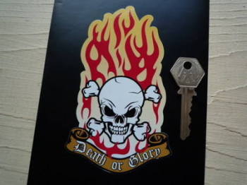 Death or Glory Flaming Skull & Crossbones Sticker. 3".
