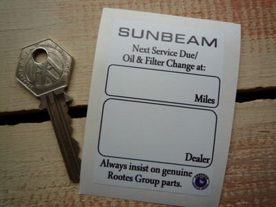 Sunbeam Rootes Group Next Service Due Sticker. 2