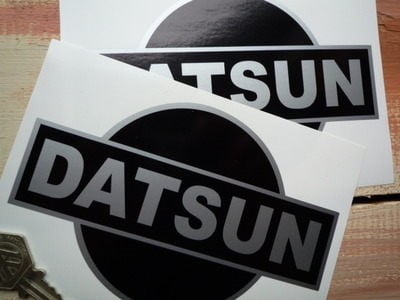 Datsun Rising Sun Black & Silver Stickers. 3" or 6" Pair.