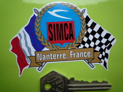 Simca Flag & Scroll Sticker. 3.75".