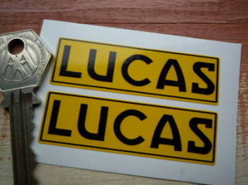 Lucas Motorcycle Repro Battery Sticker. Yellow & Black Pair. No.12.