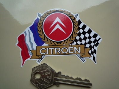 Citroen Flag & Scroll Sticker. 3.75".