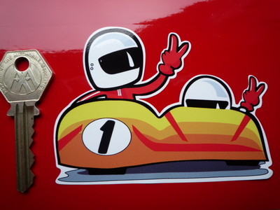 Sidecar Racers Rude Two Fingered Sticker. 4".