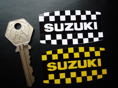 Suzuki Old Style Chequered Stickers. 2.5" Pair.