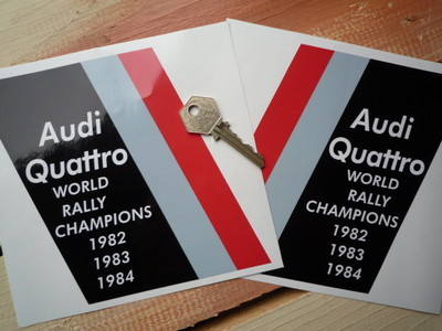 Audi Quattro World Rally Champions Stickers. 6" Pair.