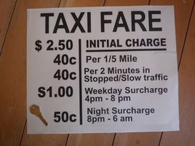 Taxi Fare Sticker. American Charges.