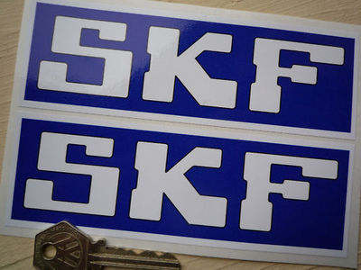 SKF Dark Blue & White Oblong Stickers. 6" Pair.