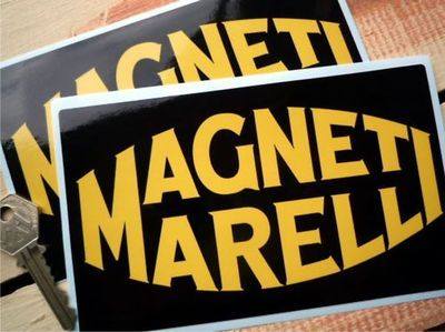 Magneti Marelli Black & Yellow Oblong Stickers. 6.5" Pair.