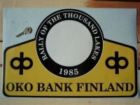 Finland 1000 Lakes Oko Bank 1985 Rally Plate Sticker. 19