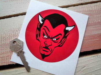 Red Devil Circular Sticker. 4".