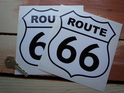 Route 66 Black & White Stickers. 6" Pair.