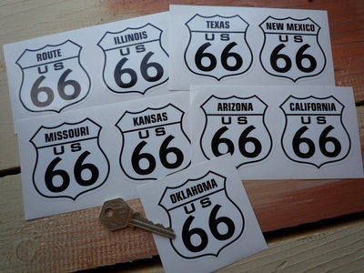 Route 66 Full State Set of 9 Stickers. 2.5".