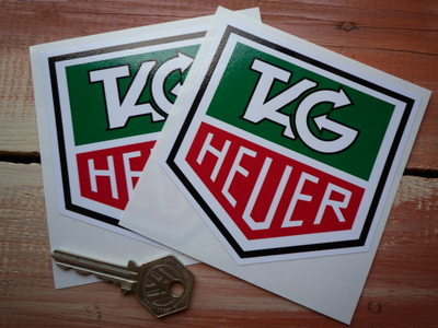 Tag Heuer Black Outline Full Colour Stickers. 4" Pair.