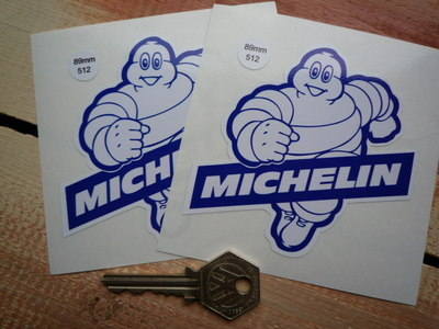 Michelin Blue & White Bibendum Stickers. 3.5" Pair.