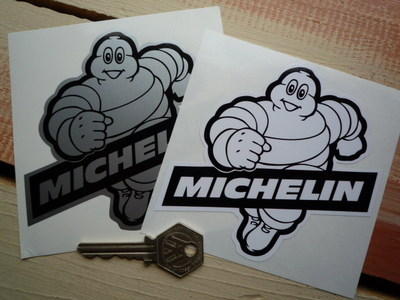 Michelin Text & Bibendum Stickers. 4" Pair.