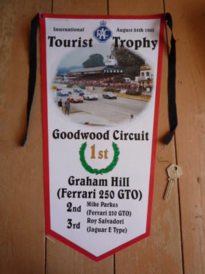 Goodwood Circuit RAC Tourist Trophy Graham Hill & Ferrari 1st Banner Pennant.