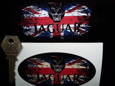 Jaguar Growler Union Jack Fade To Black Oval Sticker. 3
