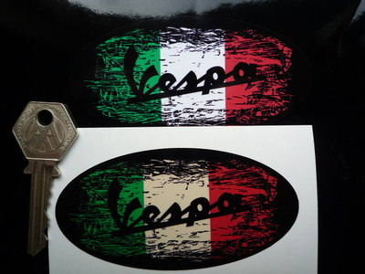 Vespa Tricolore Fade To Black Oval Sticker. 3", 4", 6" or 8".