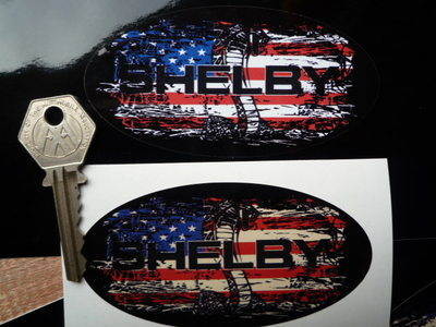 Shelby Stars & Stripes Fade To Black Oval Sticker. 3
