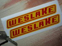 Weslake Red & Yellow Slanted Oblong Stickers. 6" Pair.