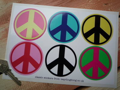 Ban The Bomb Peace Coloured Stickers. Set of 6. 2.5".