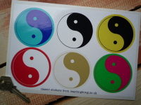 Yin Yang Zen Coloured Stickers. Set of 6. 2.5".