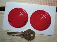False Round Red Rear Light Stickers. Pedal Car. 2" Pair.
