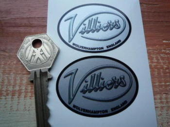 Villiers Wolverhampton England Silver Oval Stickers. 2" Pair.