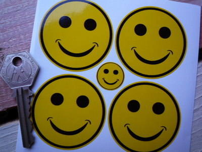 Smiley Face Wheel Centre Style Stickers. Set of 4. 50mm.