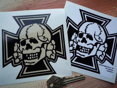 Skull & Iron Cross Shaped Sticker. 4".