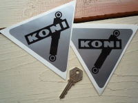 Koni Shock Absorbers Black & Silver Triangular Stickers. 5" Pair.