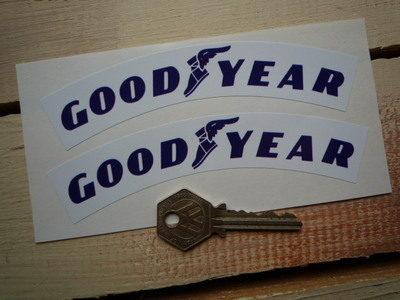 Goodyear Blue on White Arched Stickers. 5.5