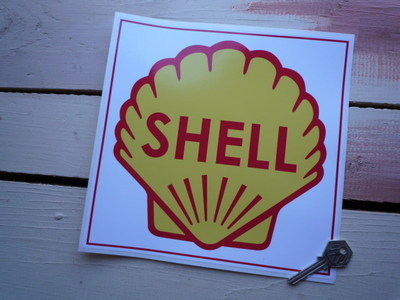 Shell Logo in White Square Sticker. 9".