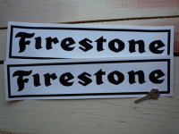 Firestone Oblong Black on White with Black Outline Stickers. 16" Pair.