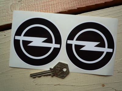 Opel Black & White Logo Stickers. 3" Pair.